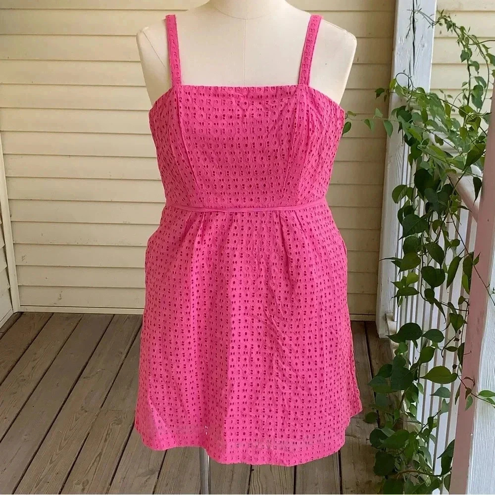 CROWN & IVY Pink Eyelet Lace Sundress Convertible Straps Size 16 Barbie Pockets